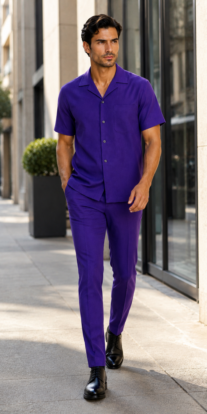 Mens Walking Suit in Color purple leisure suit casual Matching Shirt and Pants $99