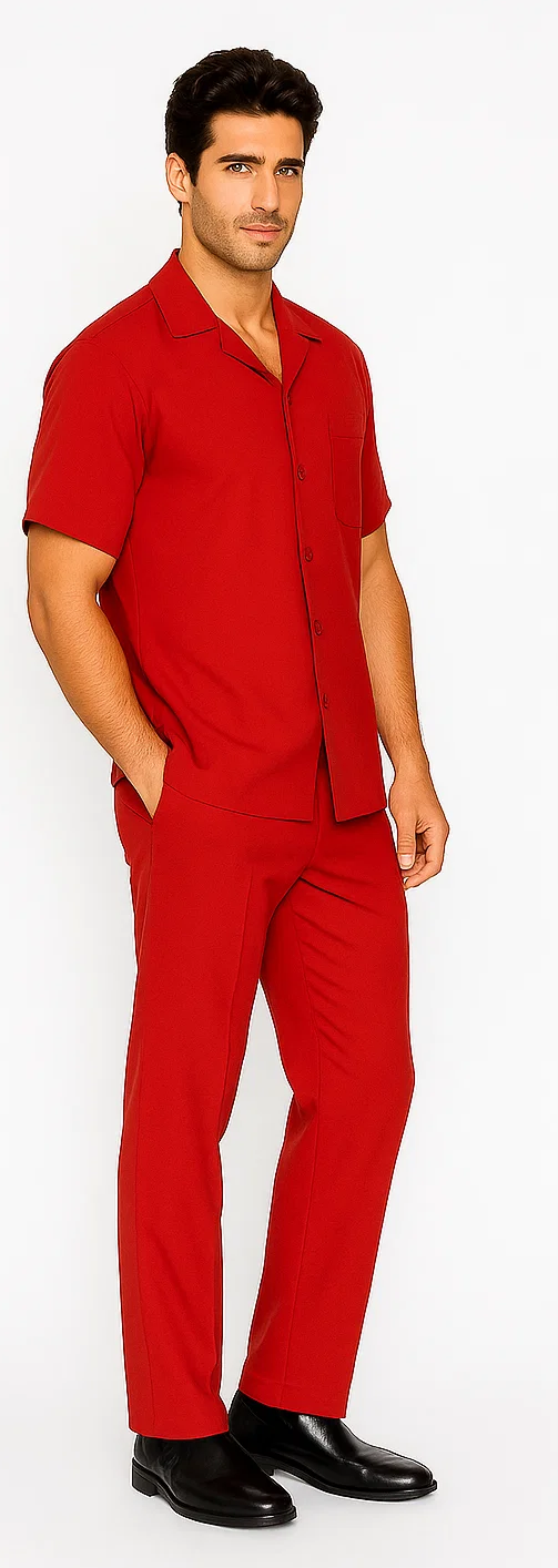 Mens Walking Suit in Color red leisure suit casual Matching Shirt and Pants $99 - S/30