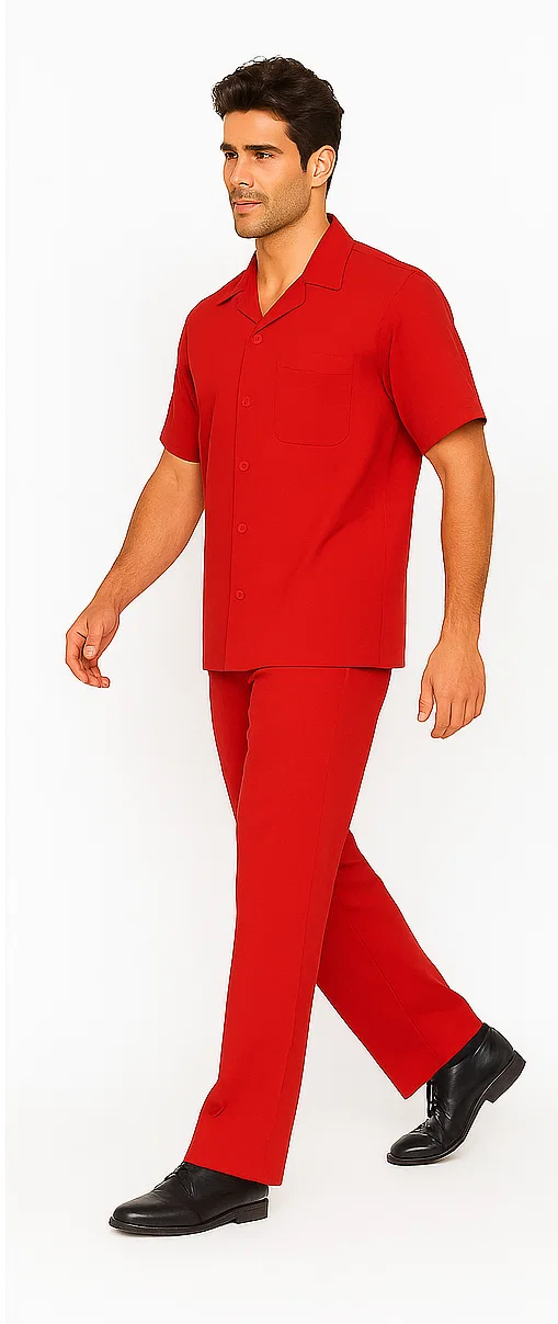 Mens Walking Suit in Color red leisure suit casual Matching Shirt and Pants $99 - S/30