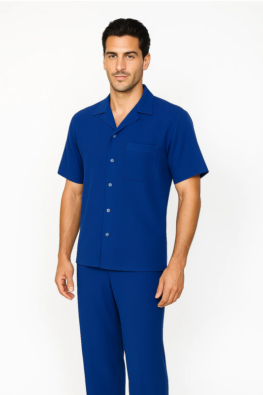 Mens Walking Suit in Color royal blue leisure suit casual Matching Shirt and Pants $99