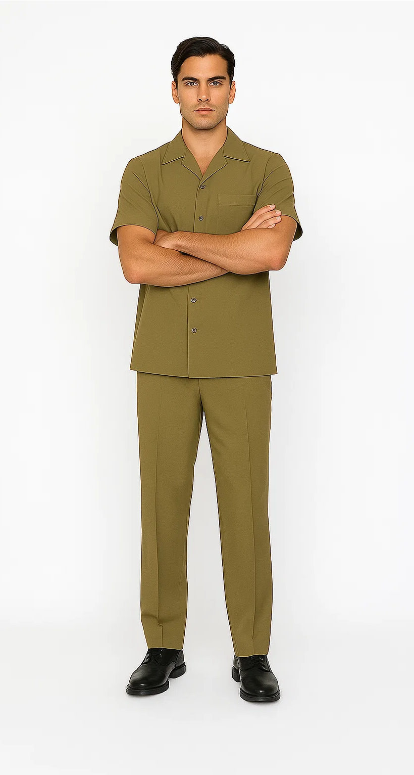 Mens Walking Suit in Color safari leisure suit casual Matching Shirt and Pants $99 - S/30