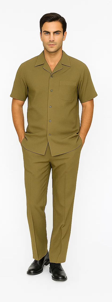 Mens Walking Suit in Color safari leisure suit casual Matching Shirt and Pants $99 - S/30