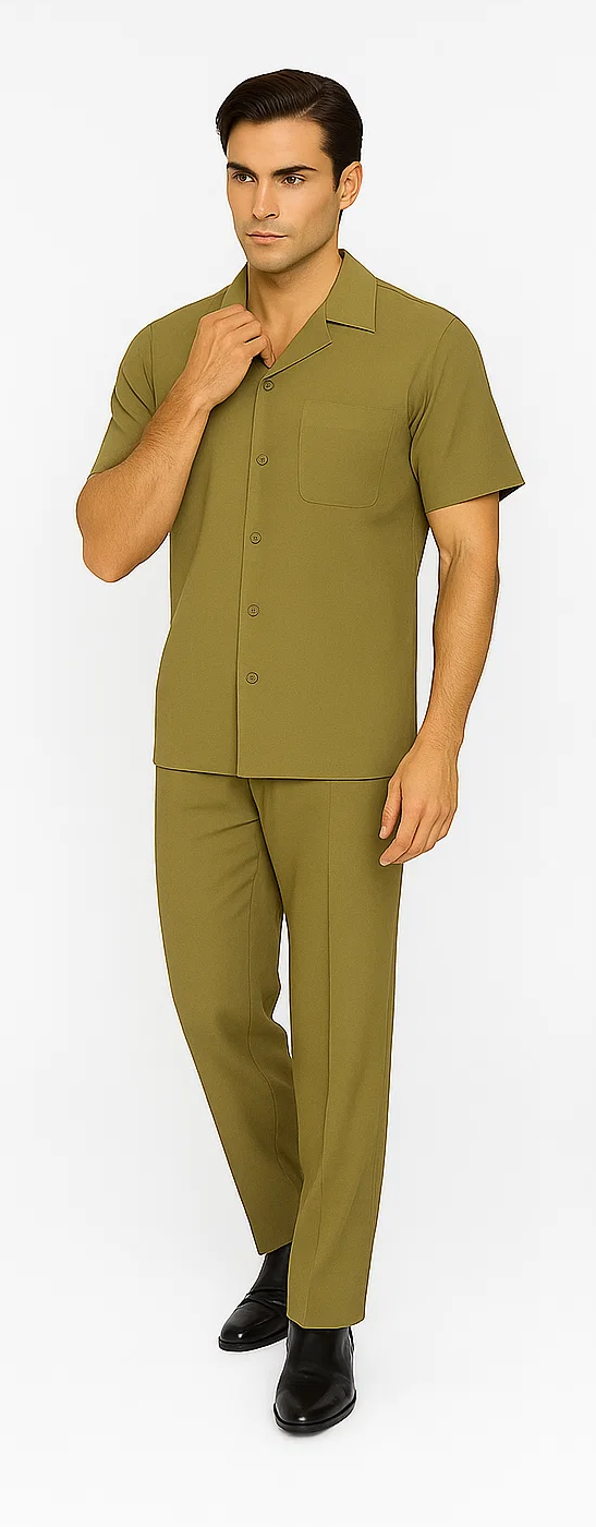 Mens Walking Suit in Color safari leisure suit casual Matching Shirt and Pants $99 - S/30