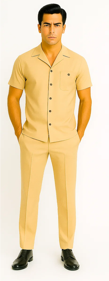 Mens Walking Suit in Color sand leisure suit casual Matching Shirt and Pants $99 - S/30