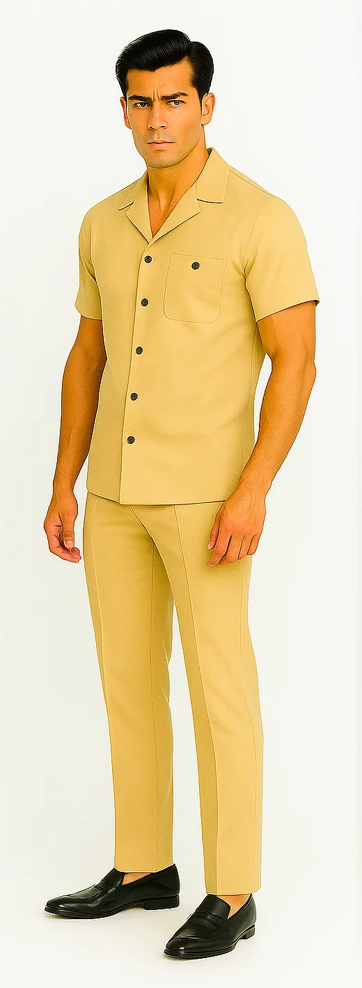 Mens Walking Suit in Color sand leisure suit casual Matching Shirt and Pants $99 - S/30