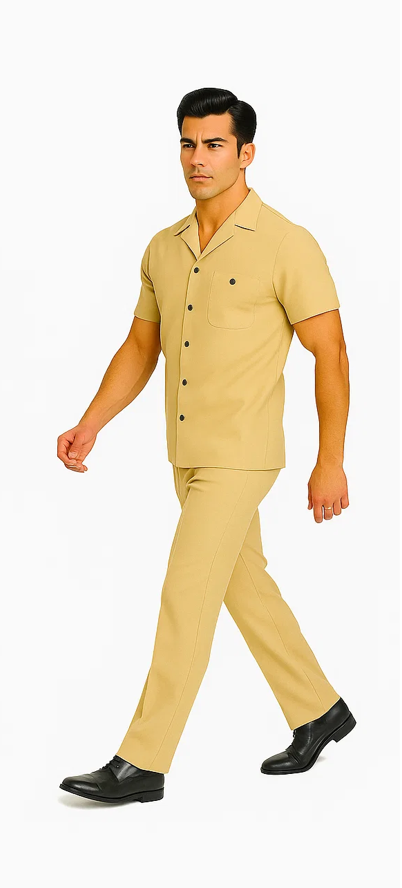 Mens Walking Suit in Color sand leisure suit casual Matching Shirt and Pants $99 - S/30