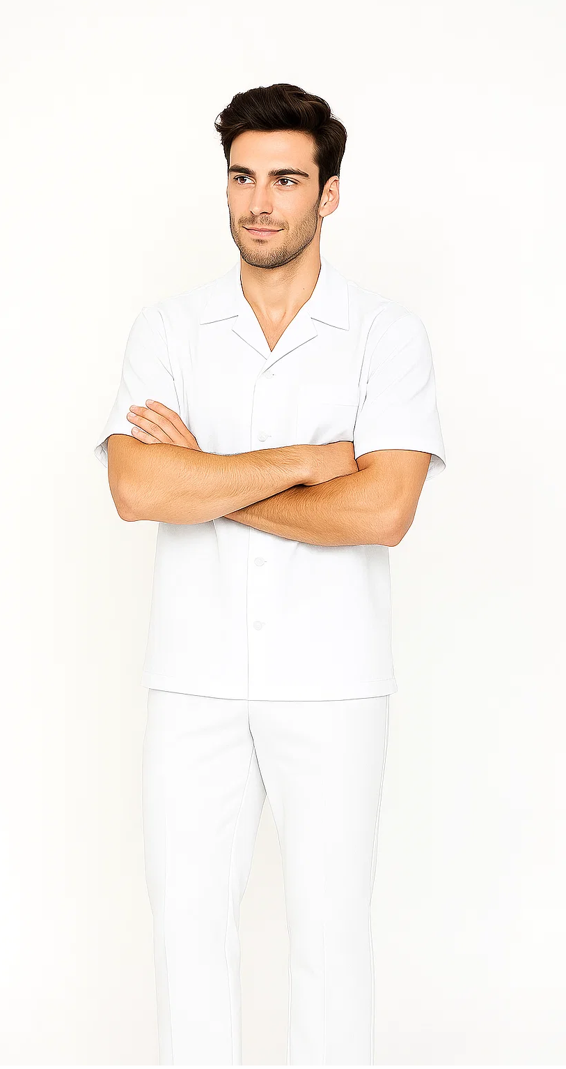 Mens Walking Suit in Color white leisure suit casual Matching Shirt and Pants $99 - S/30