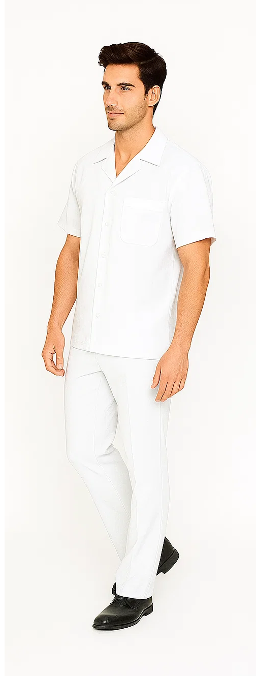 Mens Walking Suit in Color white leisure suit casual Matching Shirt and Pants $99 - S/30