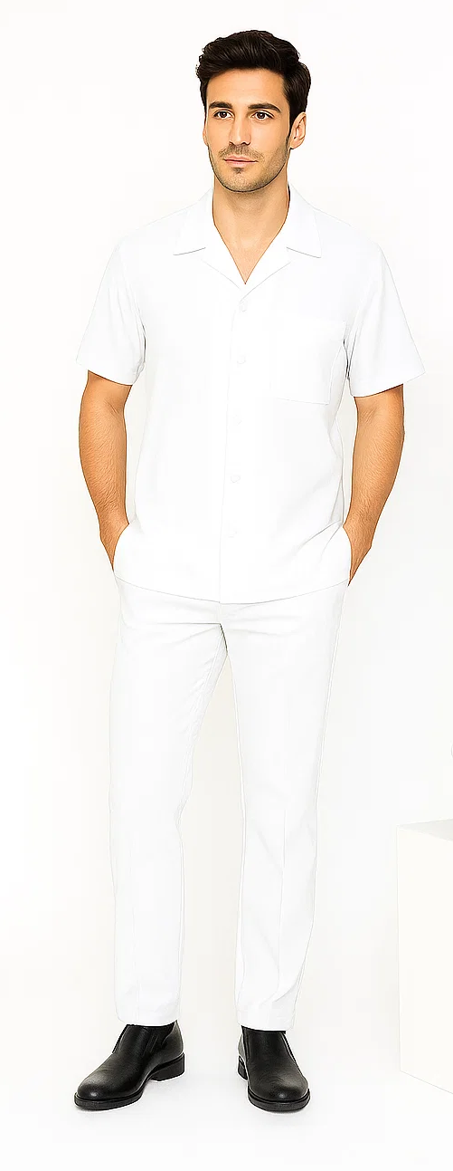 Mens Walking Suit in Color white leisure suit casual Matching Shirt and Pants $99 - S/30