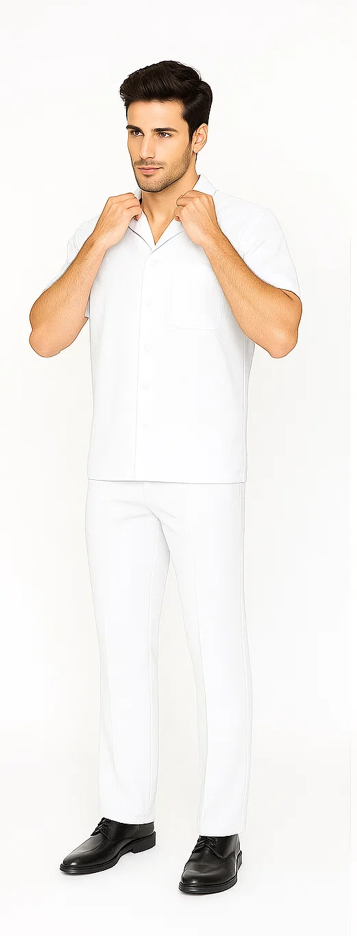 Mens Walking Suit in Color white leisure suit casual Matching Shirt and Pants $99 - S/30