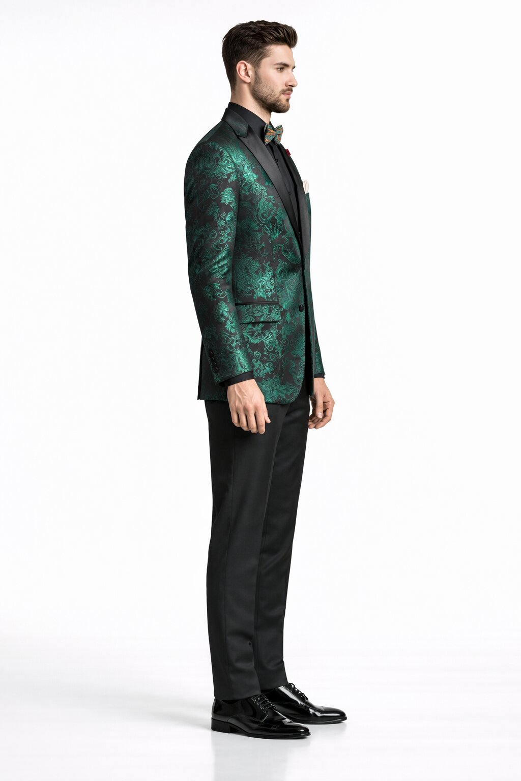 Emerald Green Paisley Tuxedo Suit - Prom Floral Tuxedo Suit - Groom Wedding Suit - 44 Regular