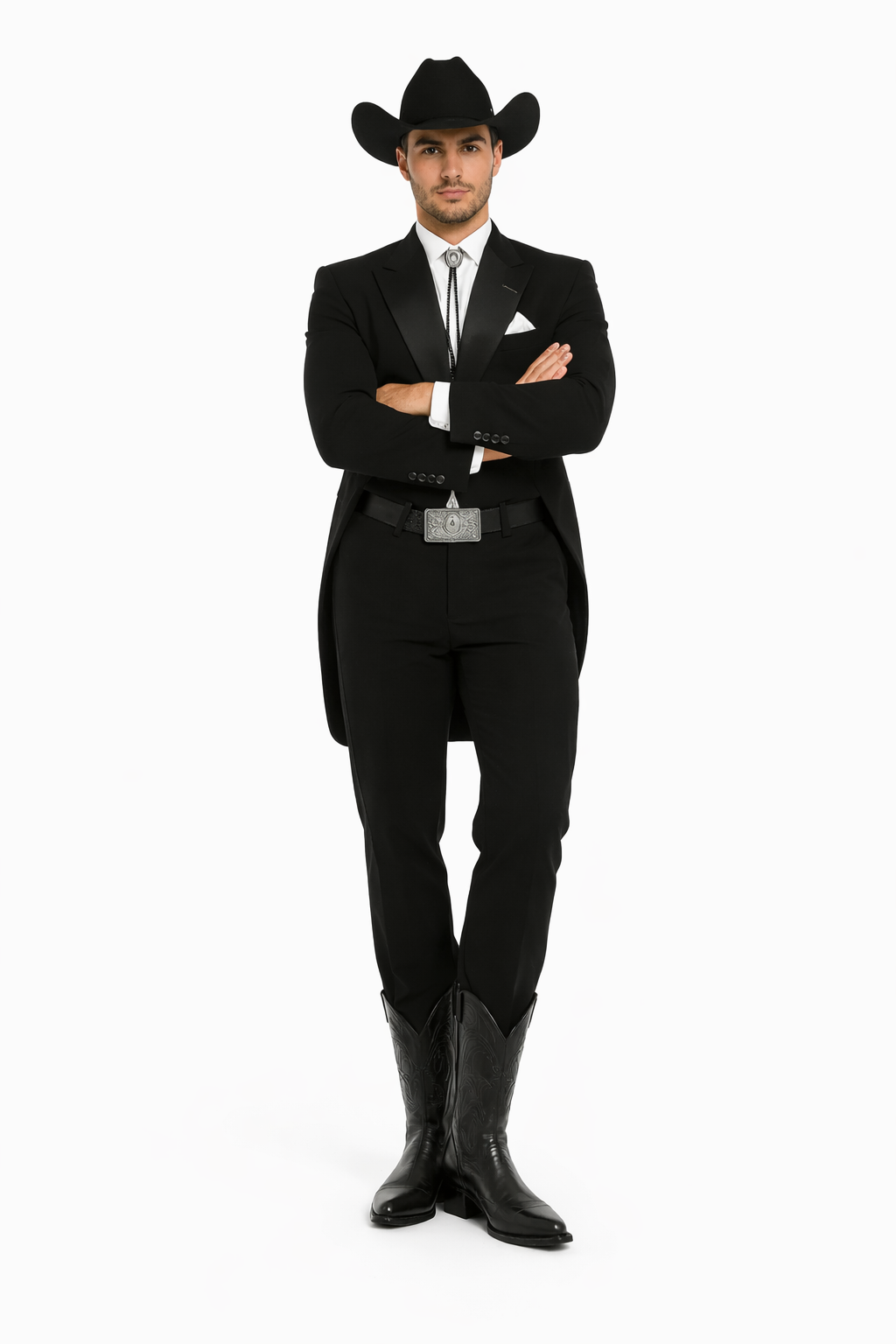 Mens Western Cowboy Tail Tuxedo in Black - 38 Short Jacket+32 Waist Adjustable 28to34)(Height: 5 4 to5 7 )(Neck  15-16.5)S-M)