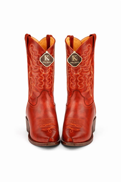 Men's King Exotic Snip Toe Pull Up Leather Boots Handmade Cognac (4943803)