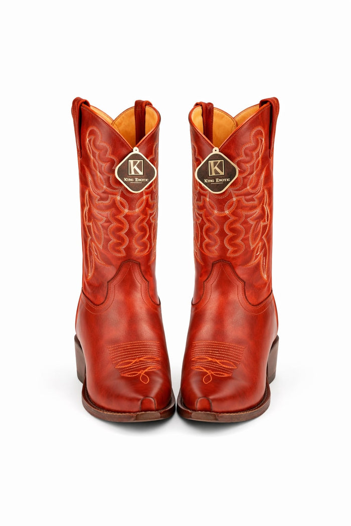 Men's King Exotic Snip Toe Pull Up Leather Boots Handmade Cognac (4943803)