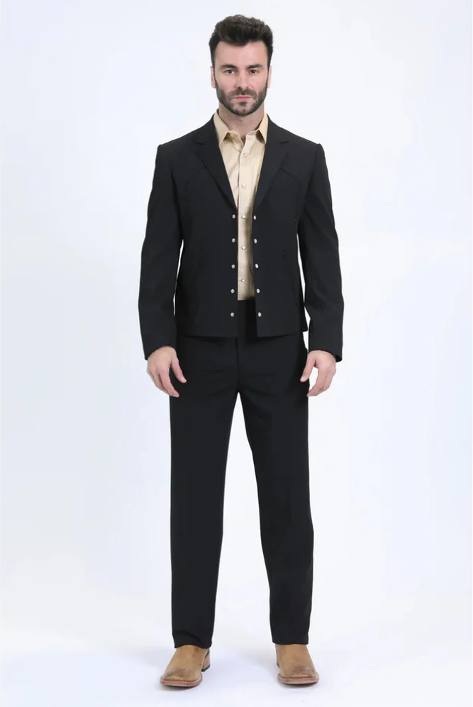 Men's Western Sport Suit - Black - 58 Long or 58 Regular Jacket+52/54 Adjustable Pants (Fabric: poly/rayon blend)