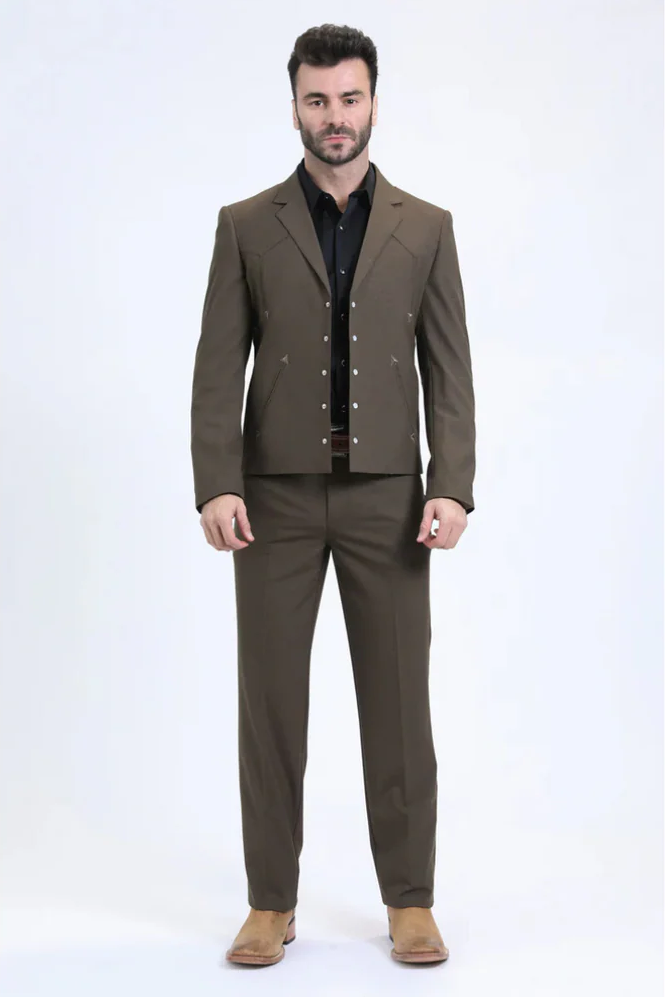 Men's Western Sport Suit - Brown - 58 Long or 58 Regular Jacket+52/54 Adjustable Pants (Fabric: poly/rayon blend)