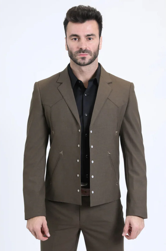 Men's Western Sport Suit - Brown - 58 Long or 58 Regular Jacket+52/54 Adjustable Pants (Fabric: poly/rayon blend)