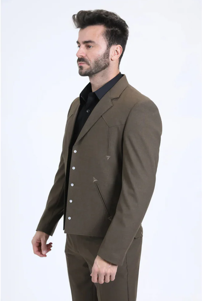 Men's Western Sport Suit - Brown - 58 Long or 58 Regular Jacket+52/54 Adjustable Pants (Fabric: poly/rayon blend)