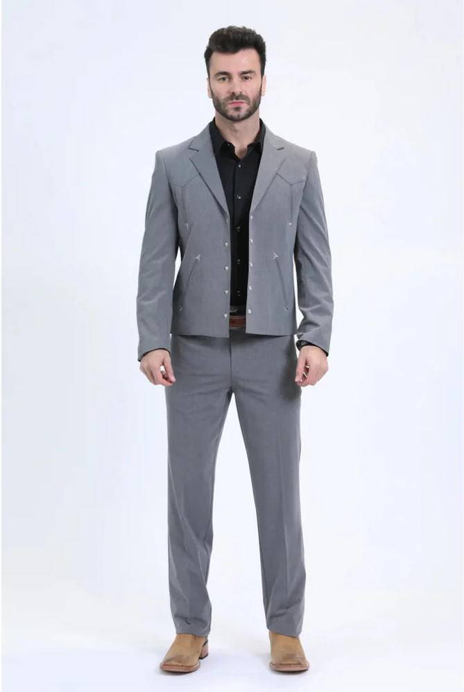 Men's Western Sport Suit - Grey - 58 Long or 58 Regular Jacket+52/54 Adjustable Pants (Fabric: poly/rayon blend)