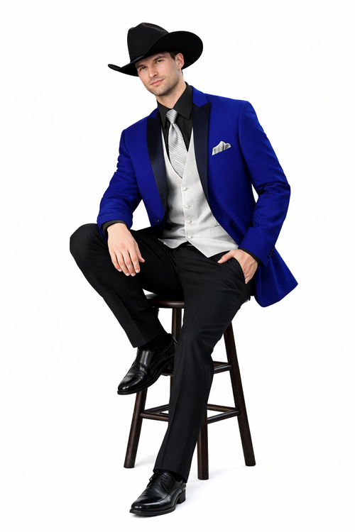 Mens Western Style Suits - Royal Blue Cowboy Suit - Country Wedding Suits Royal Blue Prom 2026 Suits