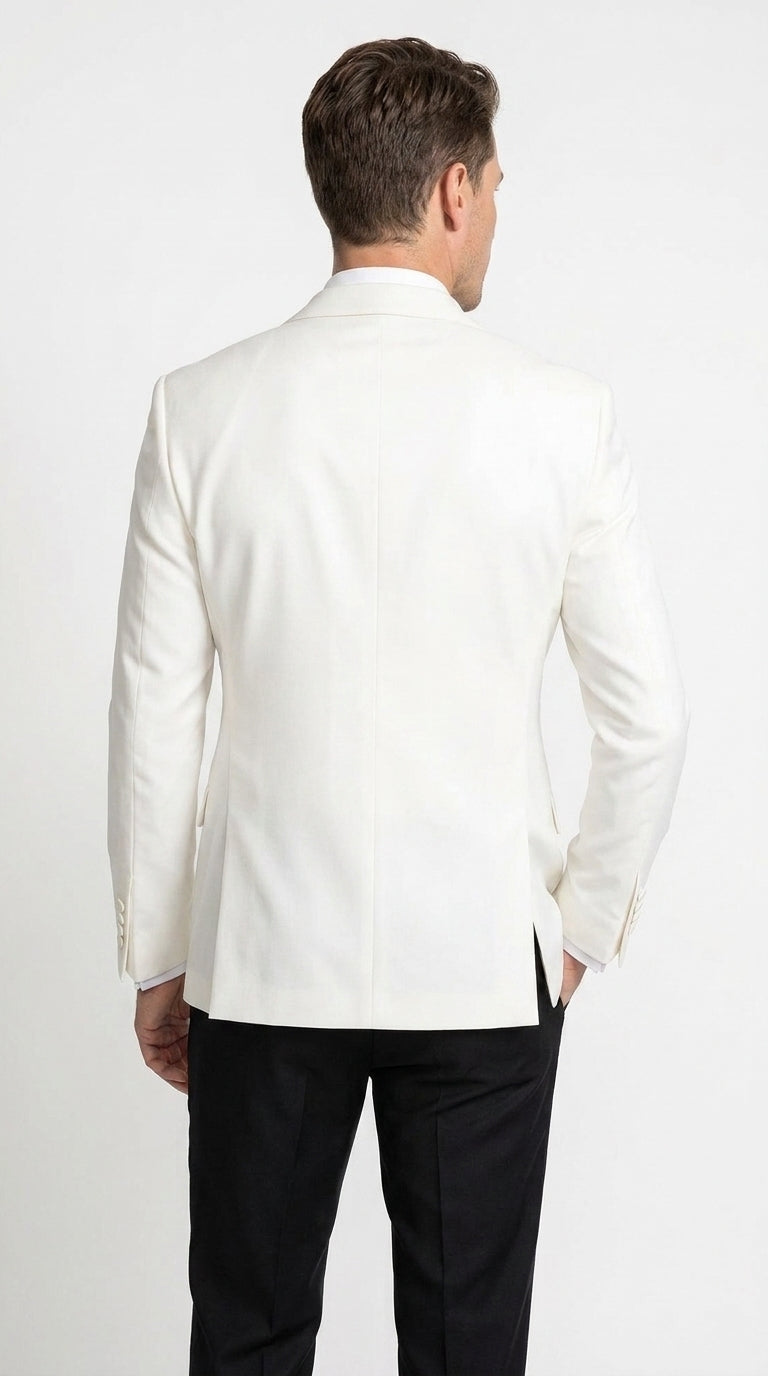 Men's White Double Breasted Dinner Jacket – Peak Lapel Tuxedo Blazer for Weddings, Black Tie & Formal Events - 36 Short
