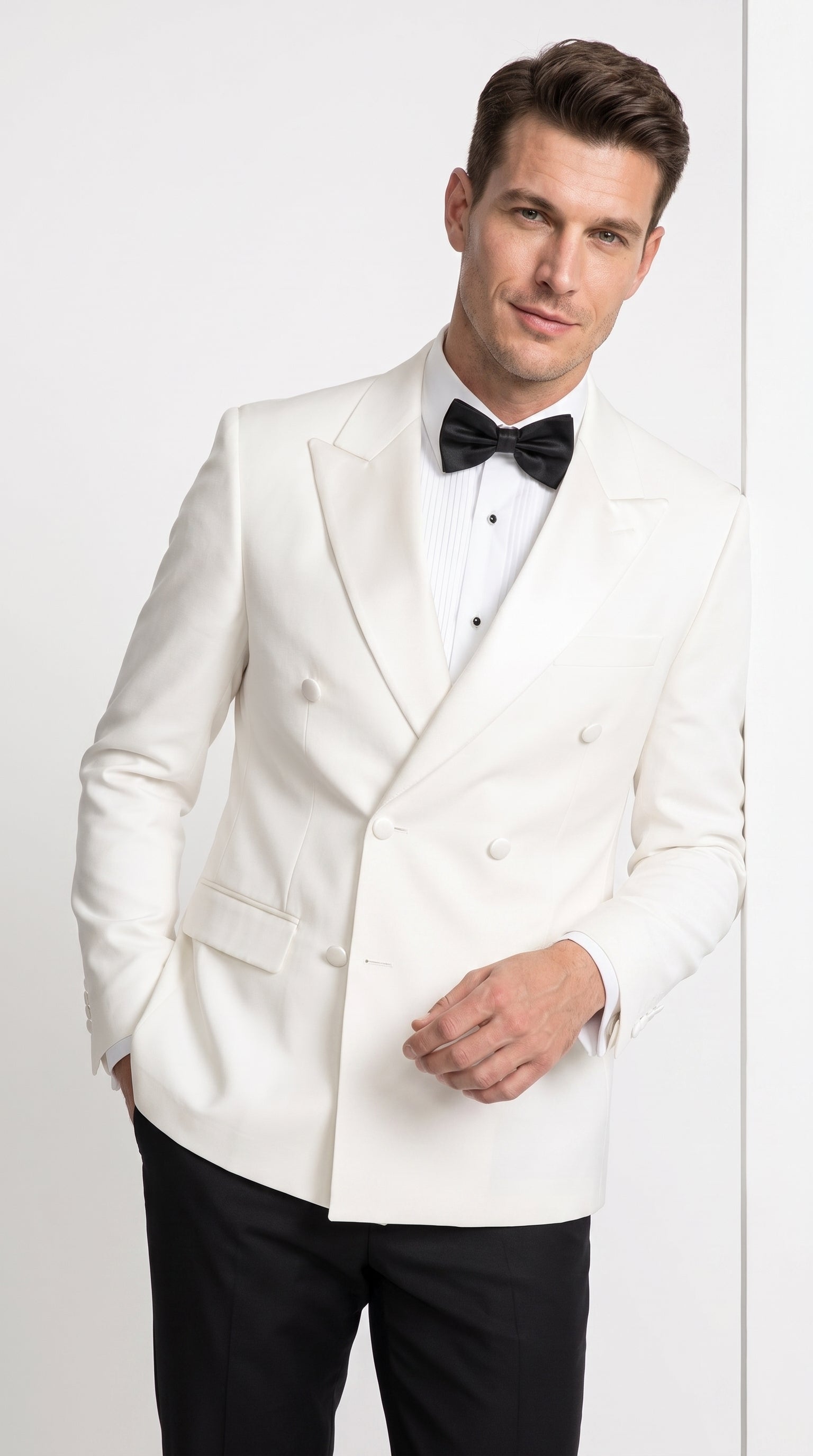 Men's White Double Breasted Dinner Jacket – Peak Lapel Tuxedo Blazer for Weddings, Black Tie & Formal Events - 36 Short