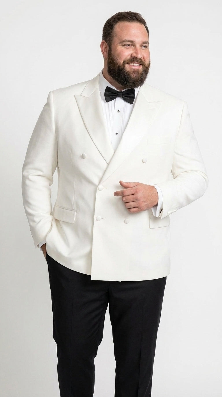 Men's White Double Breasted Dinner Jacket – Peak Lapel Tuxedo Blazer for Weddings, Black Tie & Formal Events - 36 Short