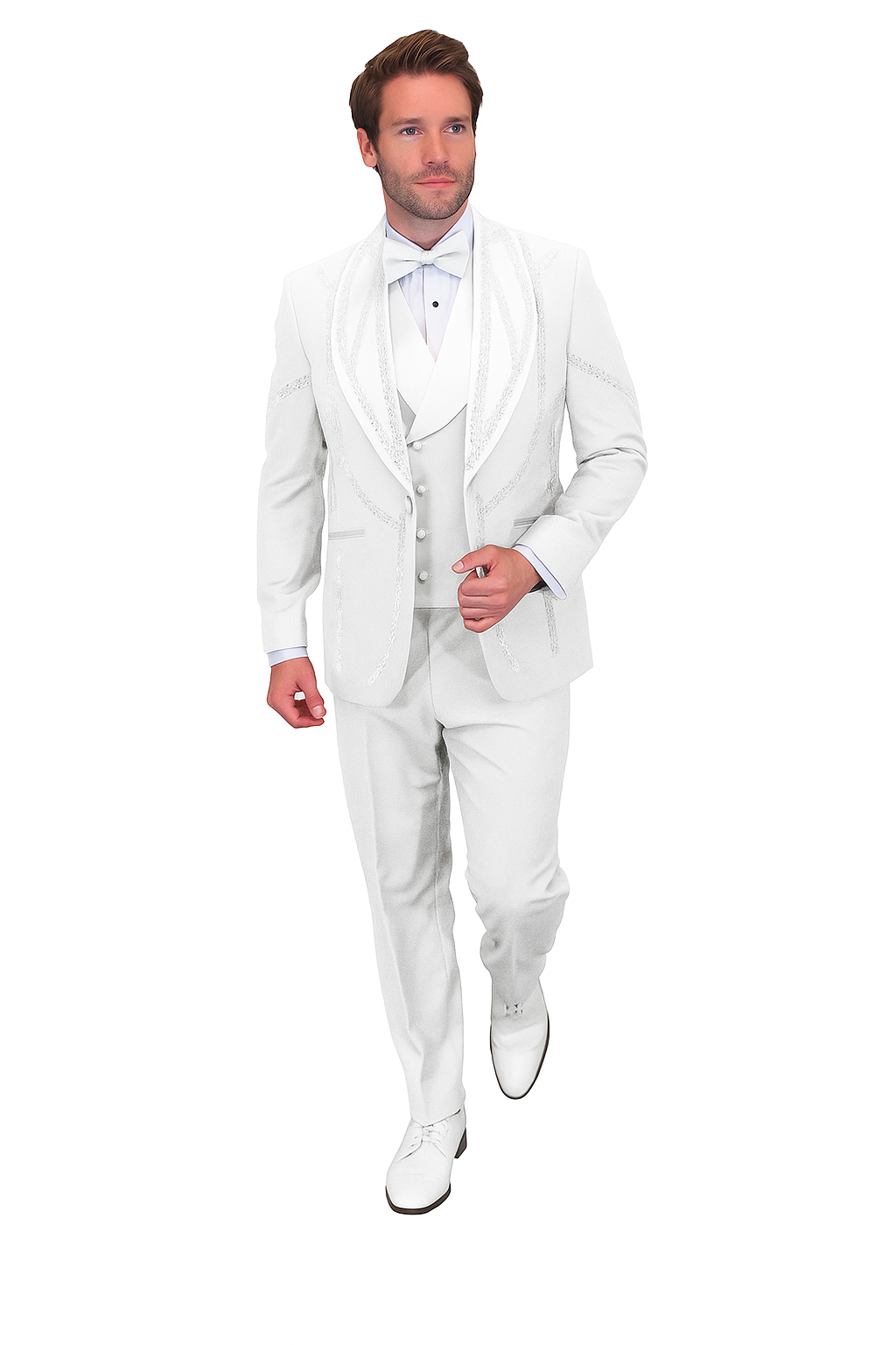 Italian Wool 3-Piece Modern Fit White Tuxedo - 34 Short or Extra Small