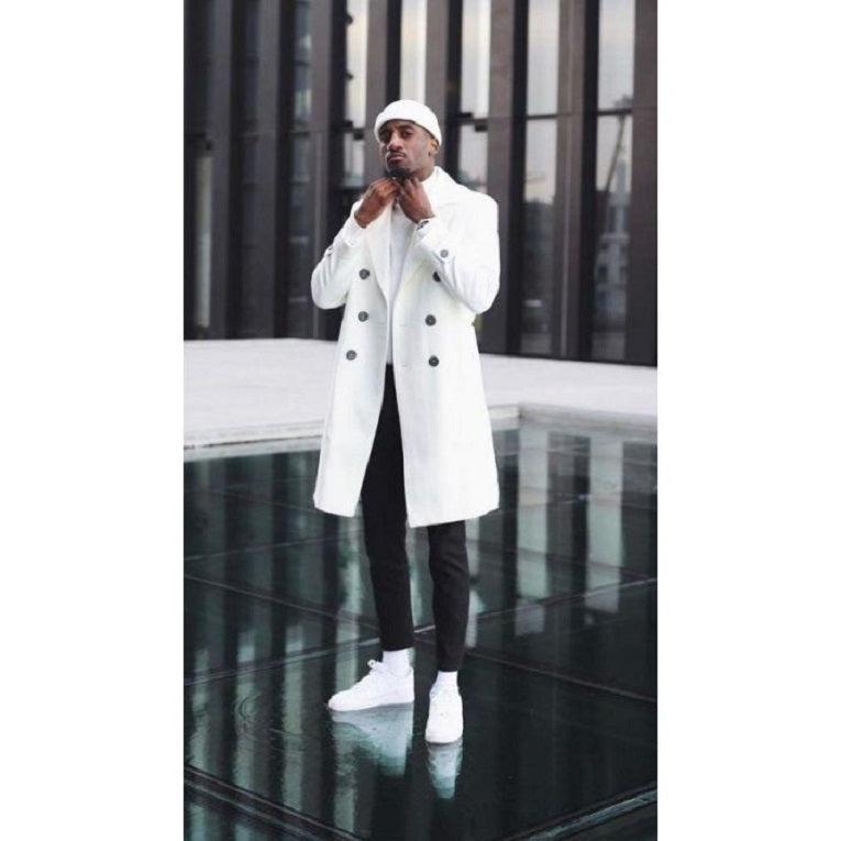 Mens White Overcoat Double Breasted Overcoat - Cashmere & Mens White Wool Car Coat - Coat Size 38