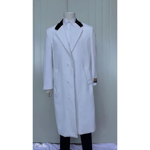 Mens Full Length Wool and Cashmere Overcoat - Winter Topcoats - White Coat