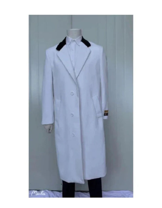 Mens Full Length Wool and Cashmere Overcoat - Winter Topcoats - White Coat