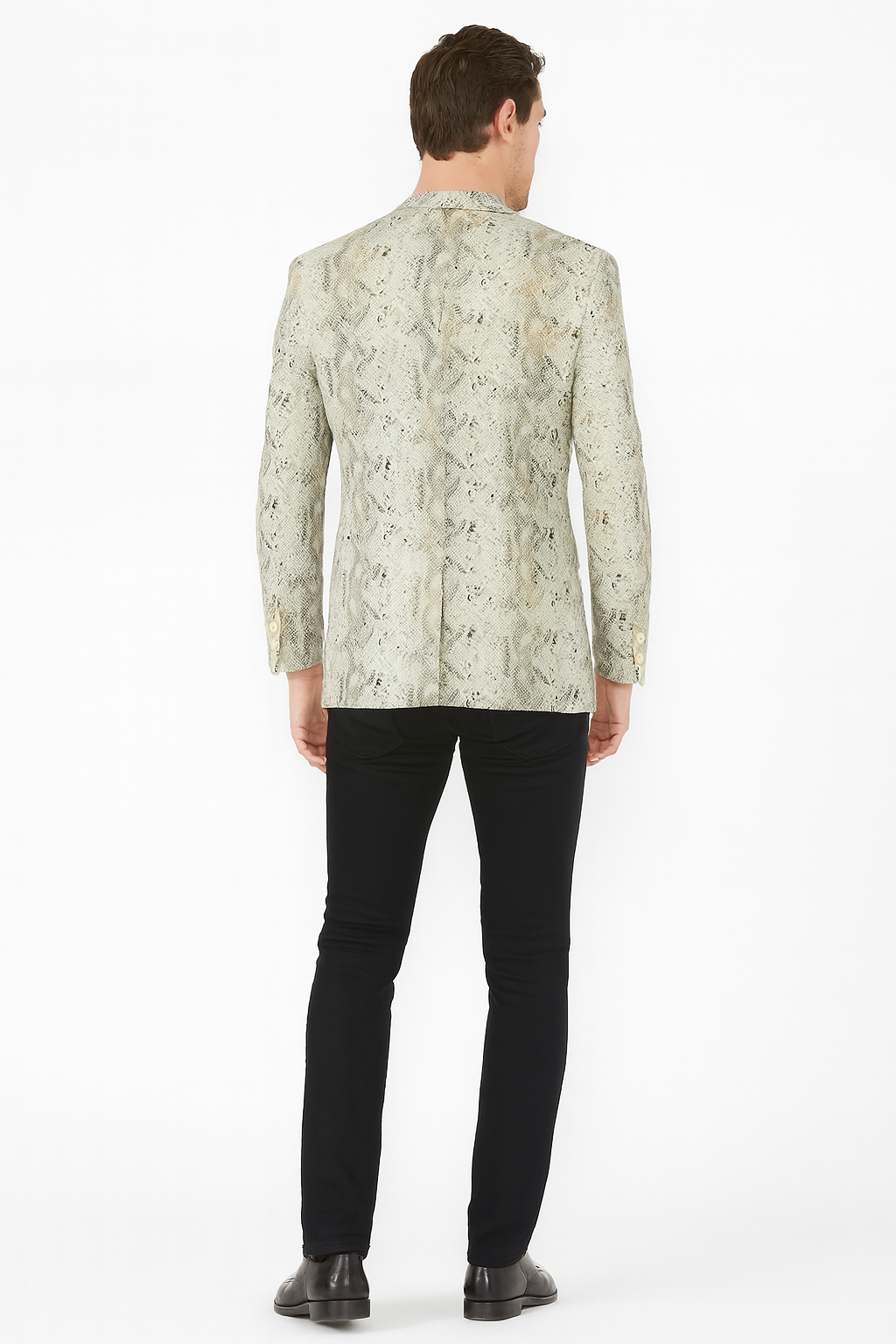 Men’s White Snake Print Blazer – Exotic Slim Fit Party and Fashion Jacket - Alligator crocodile print - 36 Short