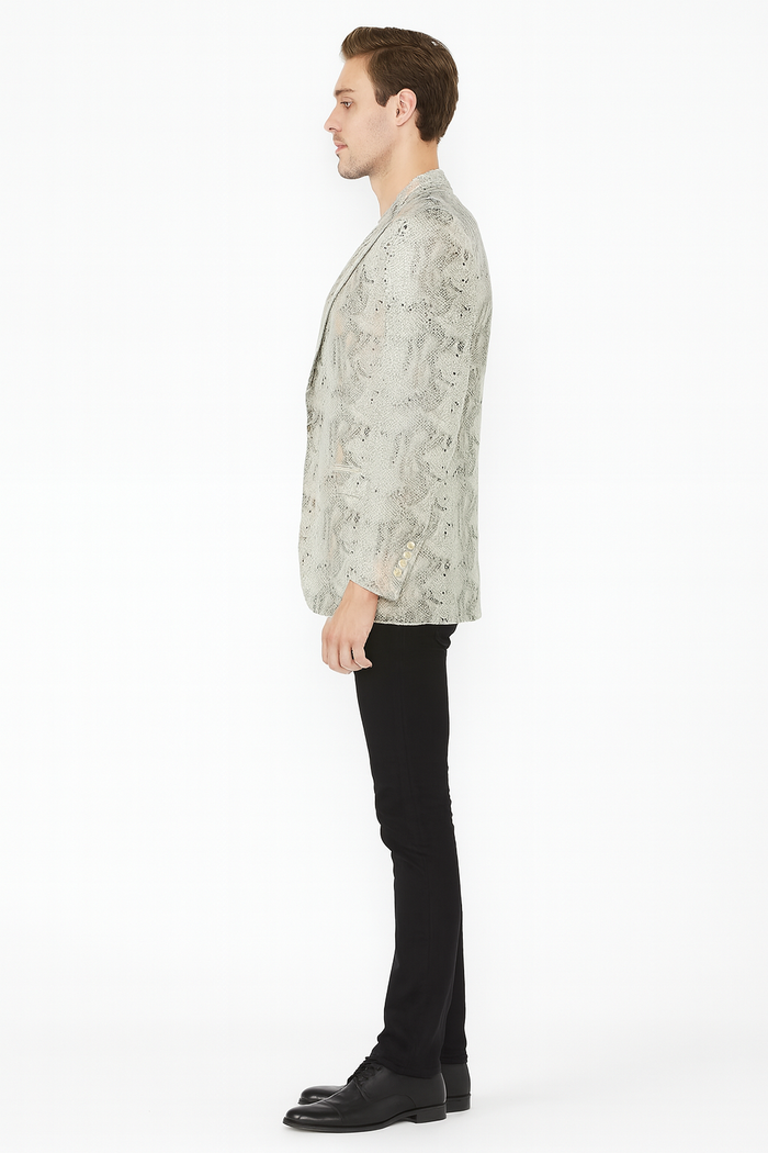 Mens White Snake Print Blazer, Exotic Slim Fit Party and Fashion Jacket - Alligator crocodile print