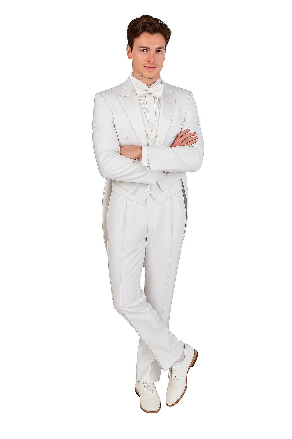Men's Tuxedo Regular Fit Collection With Tails 3 Piece In White - White