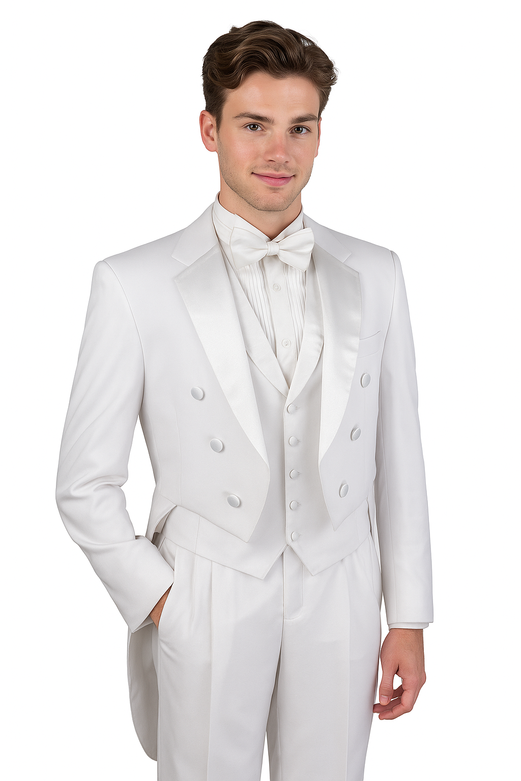 Men's Tuxedo Regular Fit Collection With Tails 3 Piece In White - White