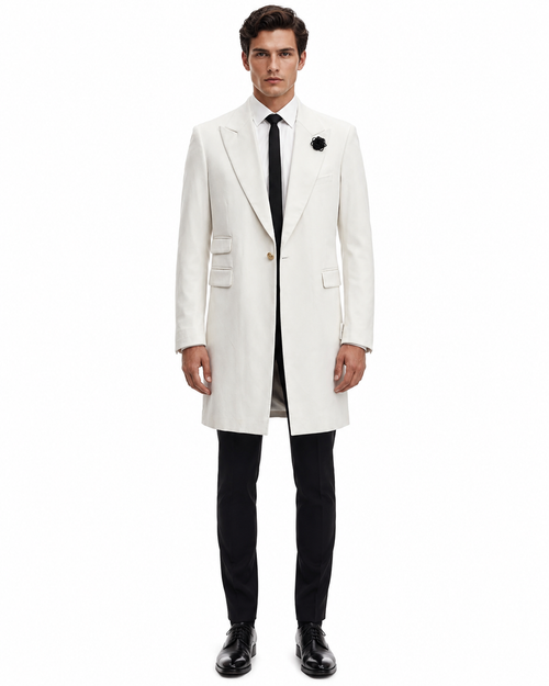 Mens White Velvet Victorian Tailcoat Tuxedo Three Quarter Length Cutaway Stage And Wedding Jacket