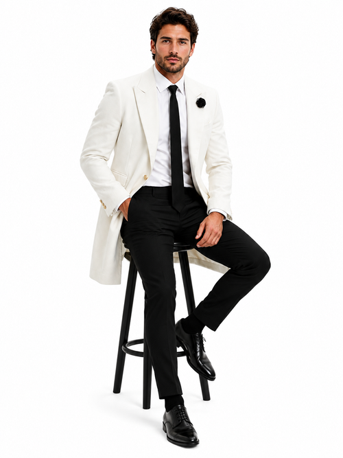 Mens White Velvet Victorian Tailcoat Tuxedo Three Quarter Length Cutaway Stage And Wedding Jacket
