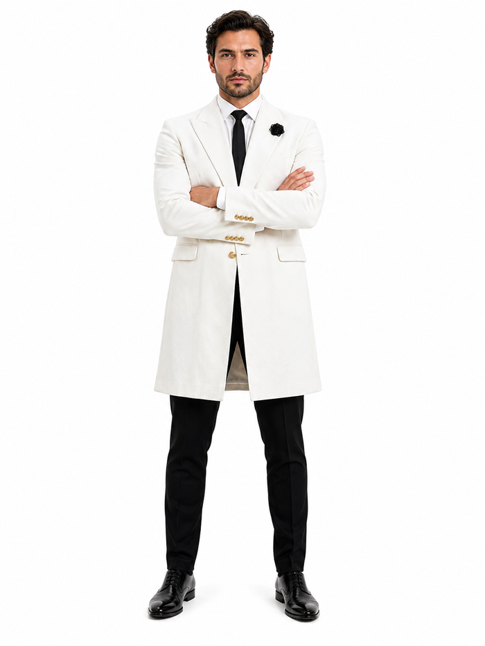 Mens White Velvet Victorian Tailcoat Tuxedo Three Quarter Length Cutaway Stage And Wedding Jacket