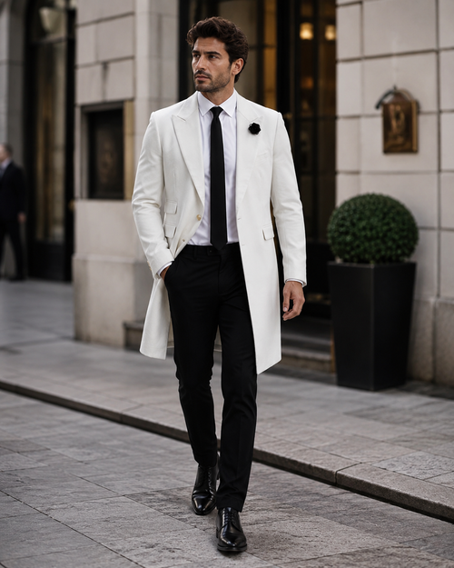 Mens White Velvet Victorian Tailcoat Tuxedo Three Quarter Length Cutaway Stage And Wedding Jacket