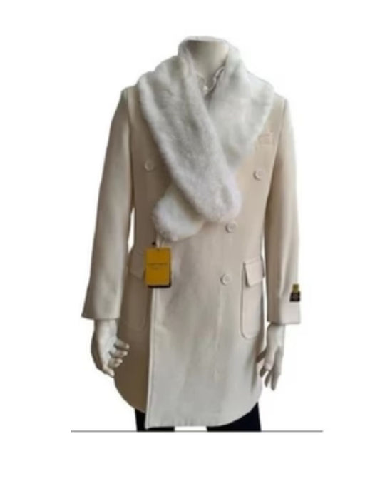 White Mens Wool Coat Cashmere Overcoats Full Length Top White Overcoat