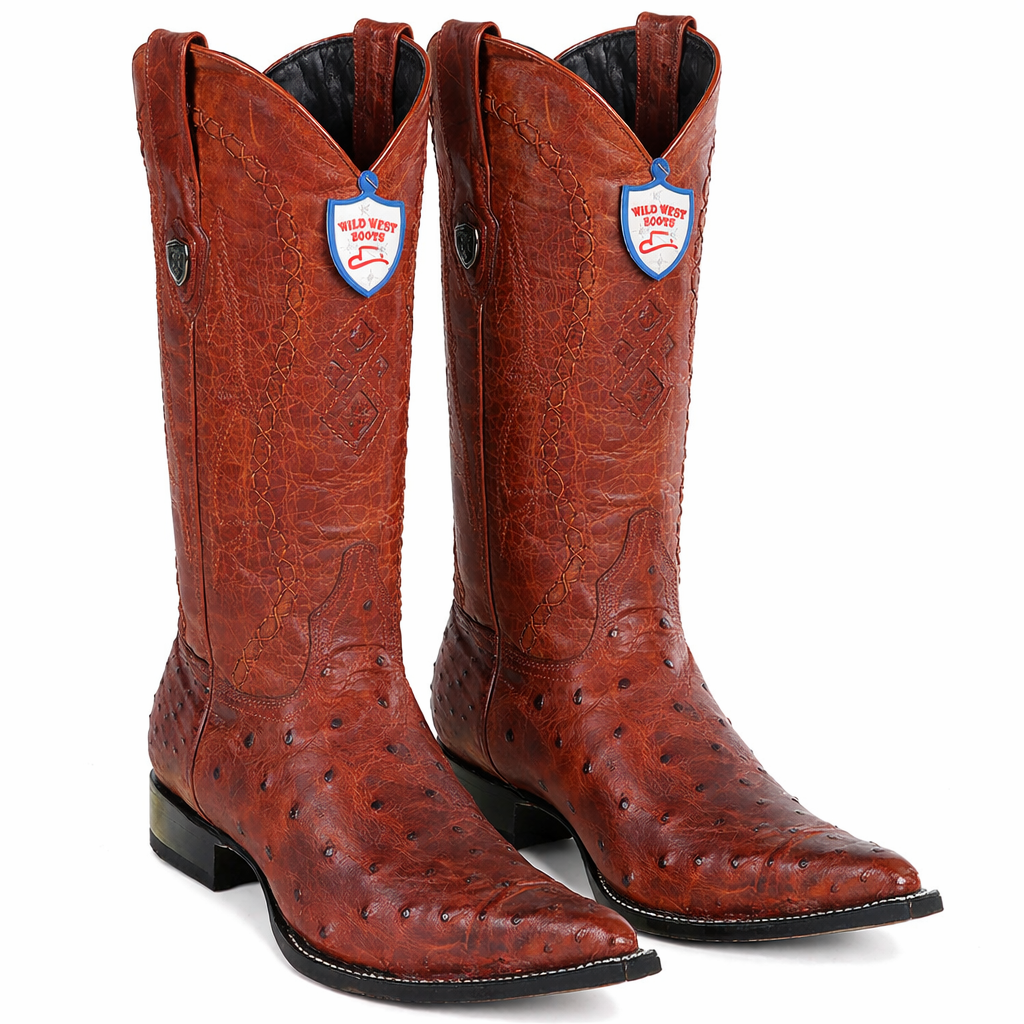 Men's Wild West Ostrich Skin 3X Toe Boots 29503-B-New Designer Collection - 6