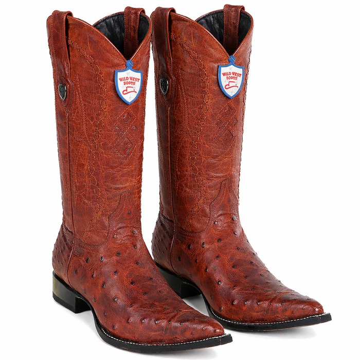 Men's Wild West Ostrich Skin 3X Toe Boots 29503-B-New Designer Collection