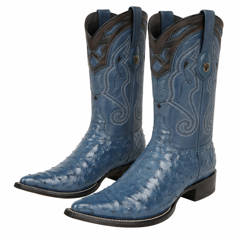 Men's Wild West Ostrich Skin 3X Toe Boots 29503-B-New Designer Collection - 6