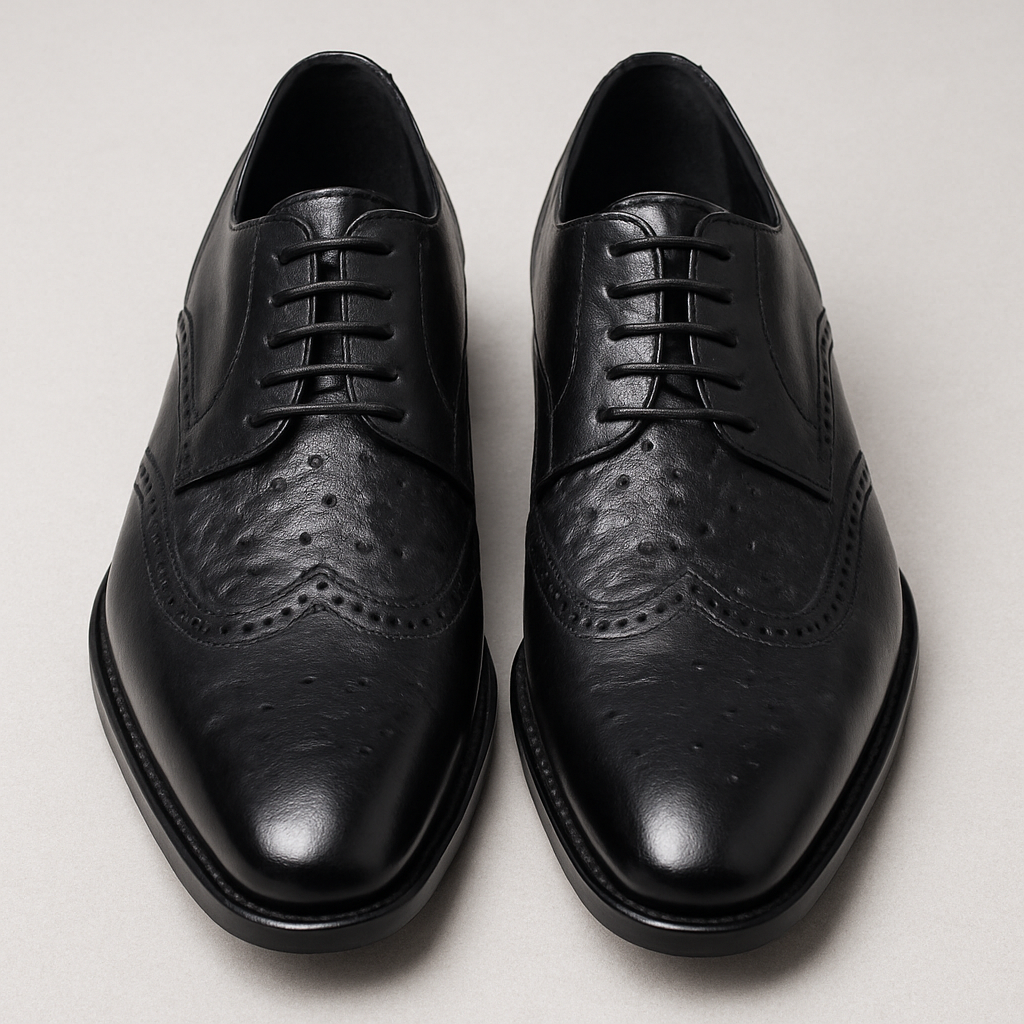 Mens Carrucci Ostrich Embossed Leather Wingtip Dress Shoe in Oxblood - 8