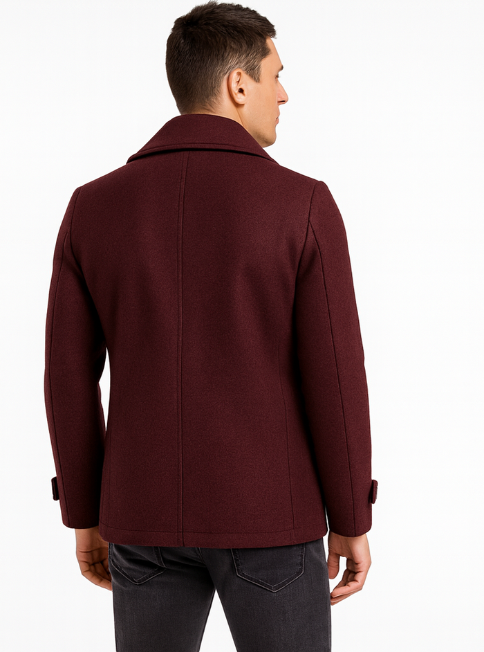 Men's Wool Burgundy ~ Wine Wool Double Breasted Coat ~ Designer men's Wool Peacoat Sale