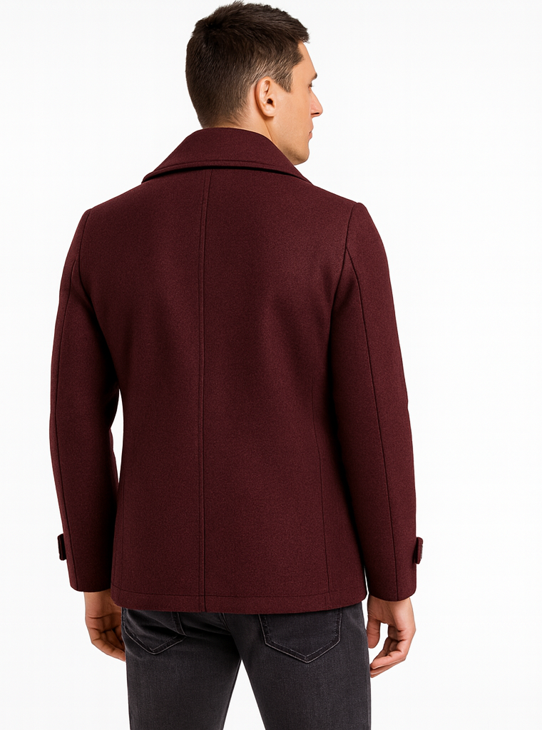 Men's Wool Burgundy ~ Wine Wool Double Breasted Coat ~ Designer men's Wool Peacoat Sale - Coat Size 38