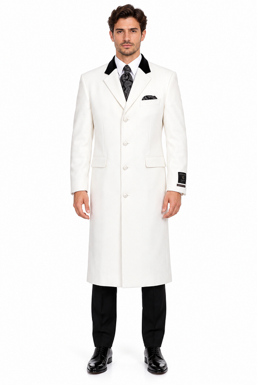 Mens Wool Coat Cashmere Full Length Top White Overcoat