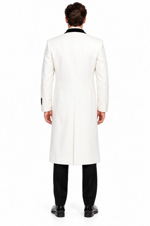 Mens Wool Coat Cashmere Full Length Top White Overcoat
