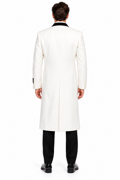 Mens Wool Coat Cashmere Full Length Top White Overcoat