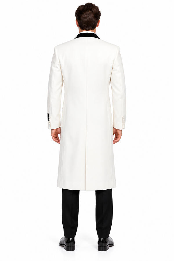 Mens Wool Coat Cashmere Full Length Top White Overcoat